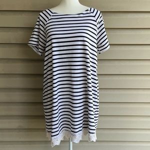 •Altar’d State• Black/White Striped Tunic with Crochet Hem - Size Medium